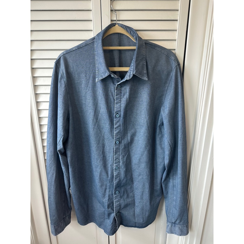 Lululemon Commission Long Sleeve Shirt Mens Blue Heathered Button Down XLarge(A)